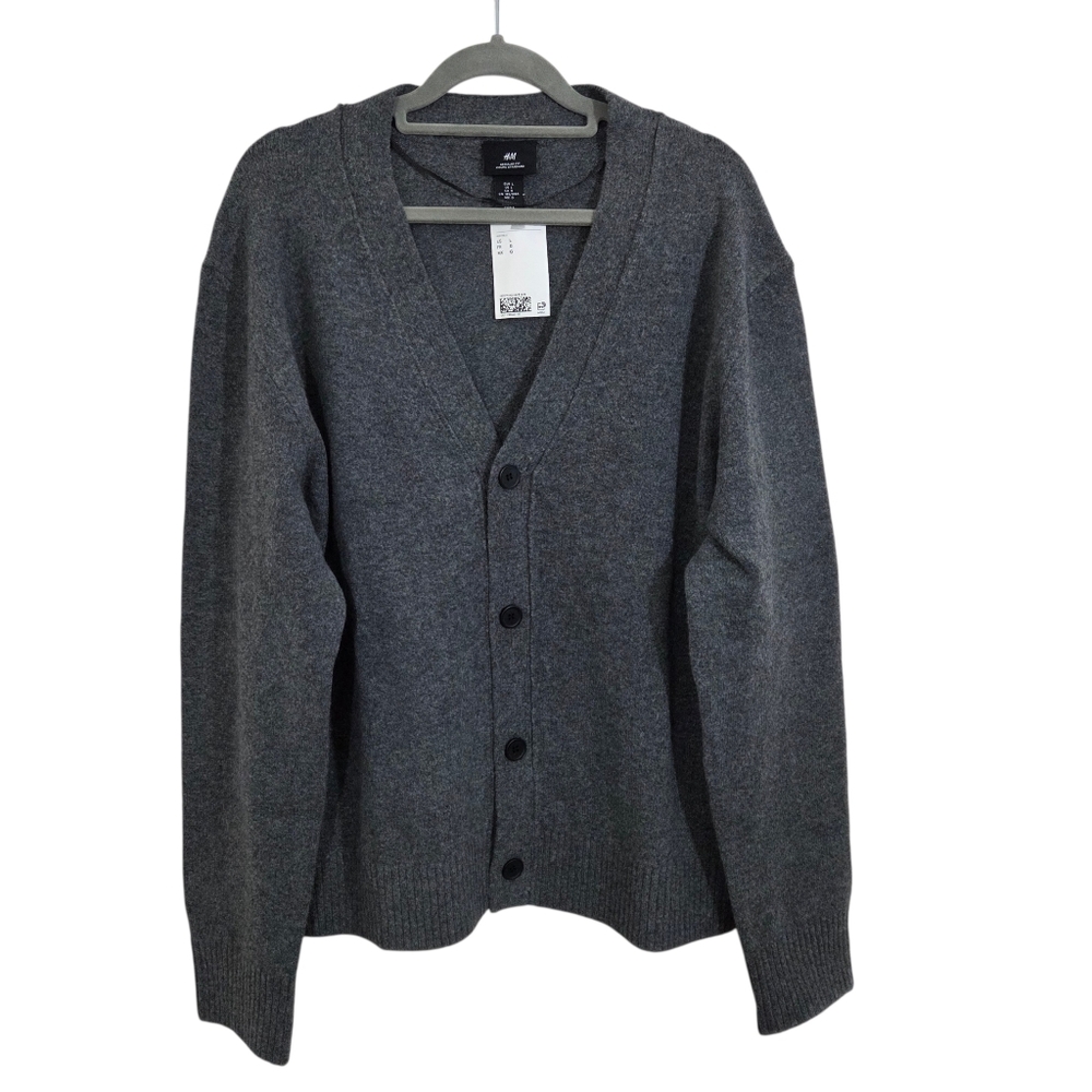 NWT Men's H&M Brushed Cardigan Sweater Wool Blend Grey Size Large Grandpa Casual